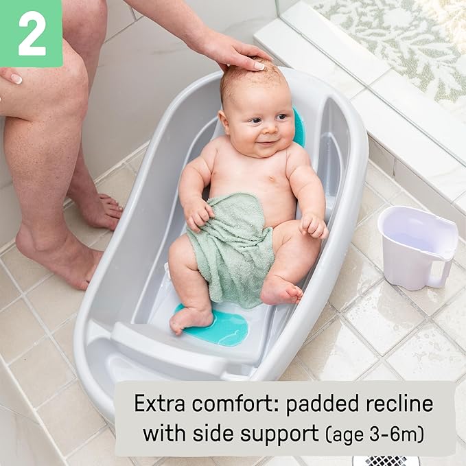 Ingenuity Comfy Clean Deluxe Newborn to Toddler Baby Bathtub, 3-in-1 with Removable Sling, Padded Backrest, 0-24 Months, Gray