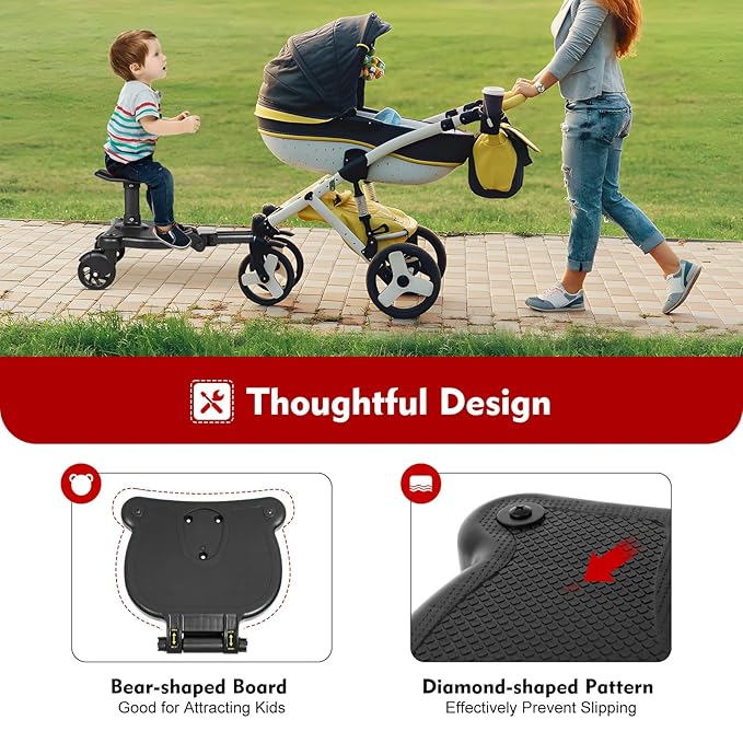 Universal Stroller Ride Board Buggy Wheeled Board Seat Ped, Detachable Seat Stroller Board Fits Most Strollers, Accommodates Children Up to 55 lbs