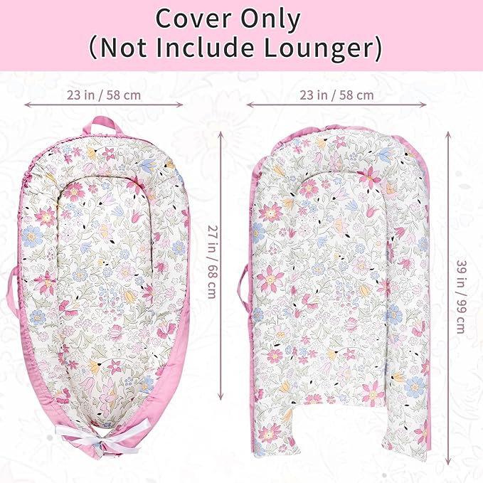Baby Lounger Cover, Cotton Newborn Nest Cover, Baby Lounger Replacement Cover, Soft & Breathable, Reversible & Adjustable, Purple(Cover Only)