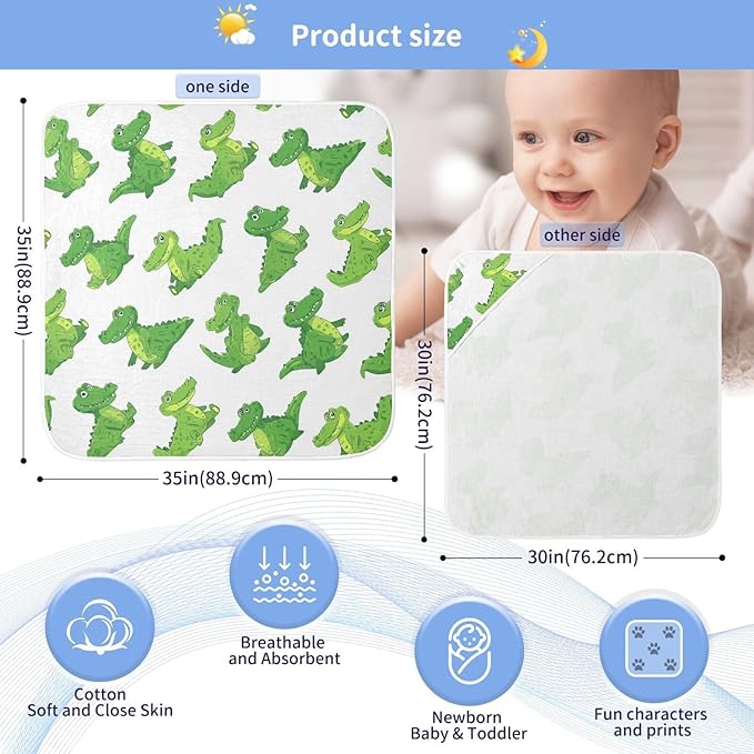 Pigsaly Cartoon Alligators Hooded Baby Towel Green Crocodiles Baby Bath Towel Unisex Soft Organic Cotton Washcloths Toddlers Shower Gifts for Boys Girls Newborn 30 x 30 in