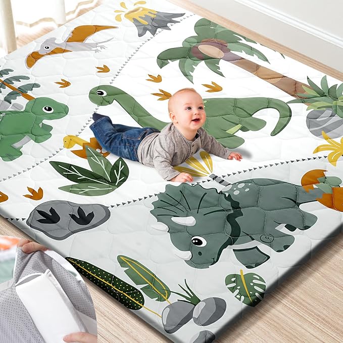 TINYHARBO Premium Foam Baby Play Mat 59x59 – Removable & Machine Washable Cover, Extra Thick Padding Playpen Mat, Non-Slip Crawling Mat, Easy to Clean for Infants, Toddlers & Babies