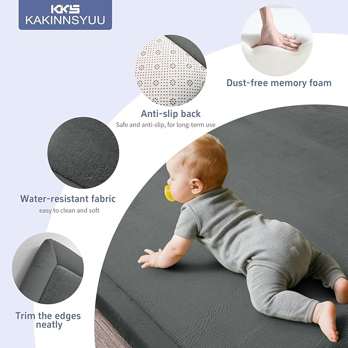 2-Inch Extra Thick Baby Play Mat For Floor, Ultra Soft Nursery Rug, 59"x39" Large Kids Rug for Tummy Time, Flannel Cover with Powder-Free Memory Foam Non-Slip Base Crawling Mat for Infants Toddlers