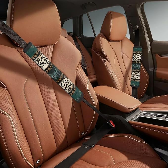 2 Pack Car Seat Belt Pads Leopard Cheetahs Car Seatbelt Cover Seatbelt Protector Aztec Green Soft Seat Belt Shoulder Strap Cover Comfort Harness Pad Car Seat Belt Comfort Pad