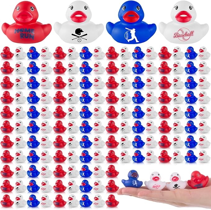 Gejoy 100 Pcs Baseball Rubber Ducks Assorted Sports Rubber Duckies Bulk Mini Ducks Toys Small Tiny Ducky for Team Favors Gifts