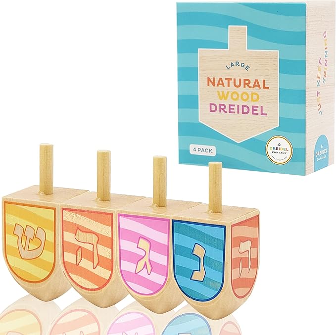 The Dreidel Company Extra Large Hand Painted Wood Hanukkah Dreidels, 4-Pack Ocean Dreidel Design