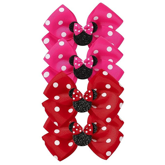 4PCS Mouse Ears Hair Bow Clips, 3 Inch Toddler Girls Polka Dot Hair Accessories, Birthday Party Decoration for Baby Toddler Girls