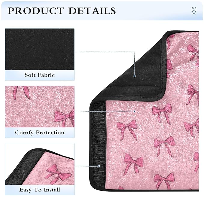 Seat Belt Covers 2 Pack Pink Bow Ribbon Car Seat Strap Covers Super Soft Cute Coquette Car Seat Neck Cover for Boys Girls Adults Babies S