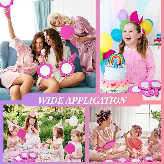 Geetery 20 Pcs Unbreakable Kids Mirror DIY Decorate Your Own Princess Mirror Mermaid Foam Small Crafts Princess Party Decorations(Pink)