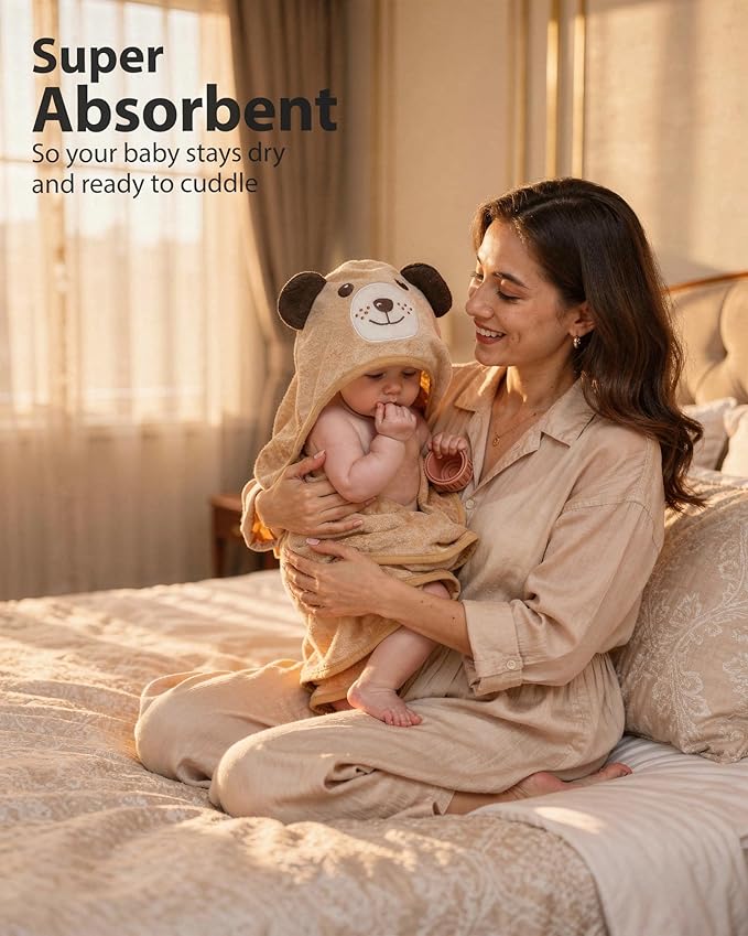MINIBOO Hooded Baby Towels for Newborn & Toddler - Super Soft Baby Bath Towels with Hood, Highly Absorbent Viscose Made from Bamboo Hooded Towel for Boys, Girls, Newborn Essentials