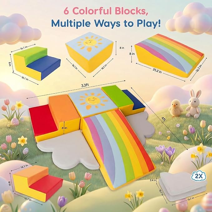 Foam Climbing Blocks 6-Piece Set - Indoor Climbing Toys for Toddlers Ages 1 to 4 Years - Soft Play Equipment that Builds Motor Skills and Balance