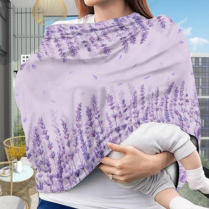 AFPANQZ Purple Flowers Nursing Cover Breastfeeding Scarf Baby Car Seat Covers Infant Stroller Cover Carseat Canopy for Girls and Boys Lightweight Breathable for Outdoor Walking Traveling