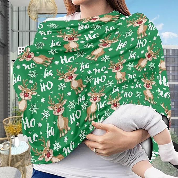 AFPANQZ Christmas Deer Baby Car Seat Covers for Girls Multifunctional Infant Car Seat Canopy Nursing Breastfeeding Scarf Shield Soft Breathable Stretchy Baby Car Seat Canopies