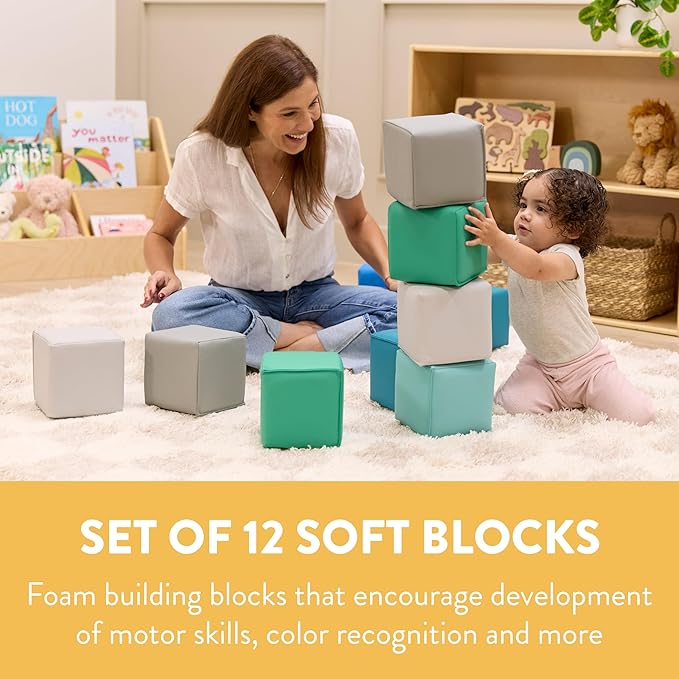 Mosaic Toddler Foam Building Blocks, Stacking Cubes, Contemporary, 12-Piece