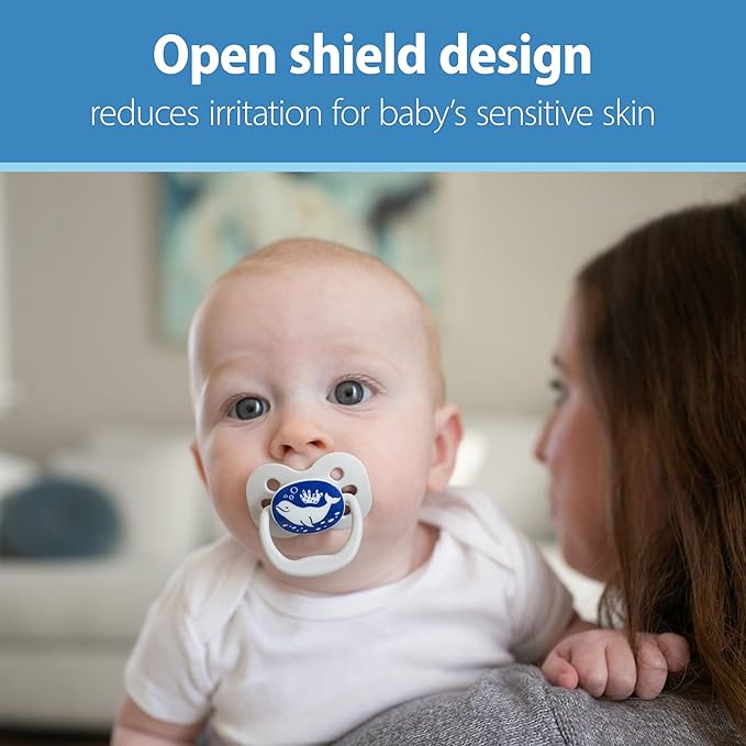 Dr. Brown's Advantage Baby Pacifier, Fully Symmetrical Soother with Soft Silicone Bulb, Glow-in-The-Dark Coral Ocean-Lavendar Love, 0-6m, BPA-Free, 4-Pack