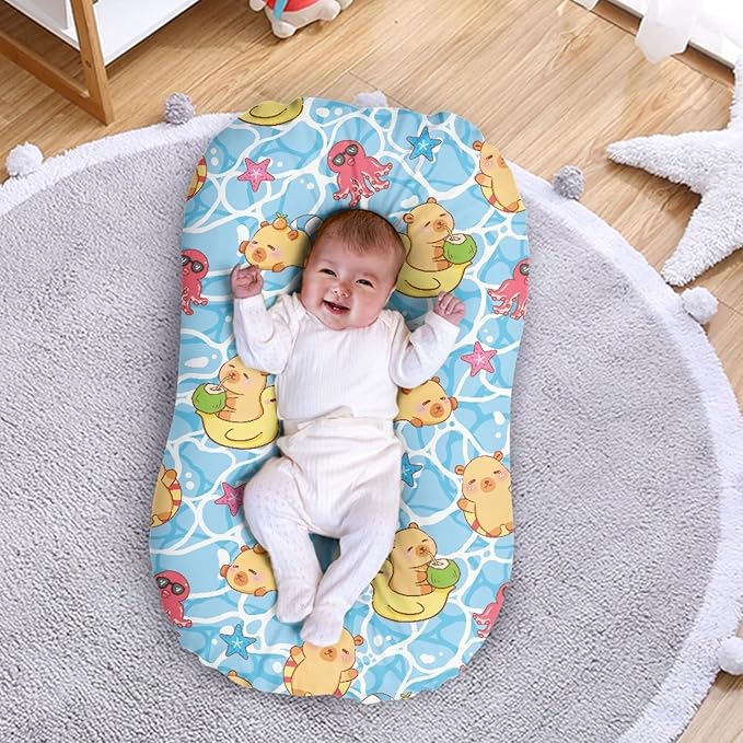 Summer Capybara Baby Lounger Cover for Boys Girls Newborn Infant Lounger Covers 31.5'' x 21.3'' Soft and Breathable Nest Replacement Slipcover Cute Octopus Print Snuggle Me Cover