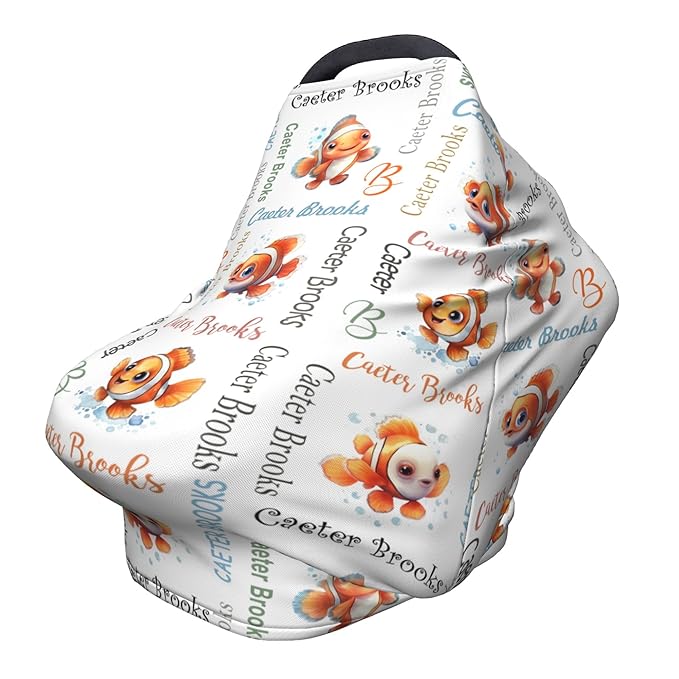 Personalized Baby Car Seat Cover with Name Stroller Canopy Custom Clownfish Carseat Cover Newborn Baby Boy Girl Nursing Cover for Moms First Birthday Gift