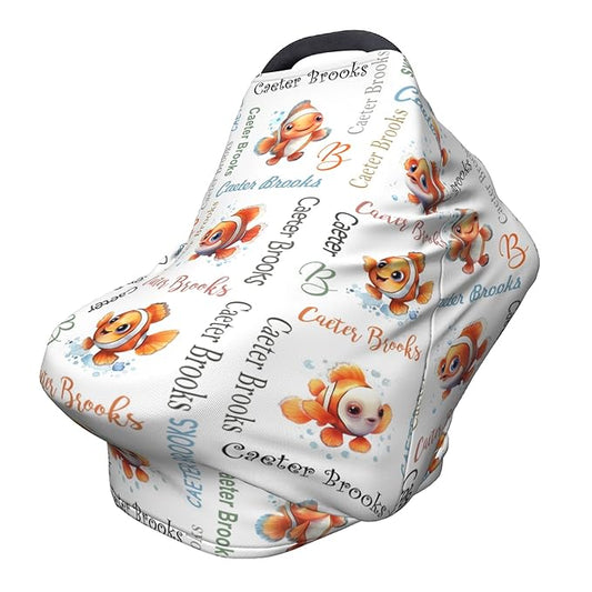 Personalized Baby Car Seat Cover with Name Stroller Canopy Custom Clownfish Carseat Cover Newborn Baby Boy Girl Nursing Cover for Moms First Birthday Gift
