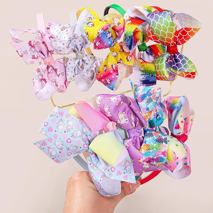 10pcs Unicorn Hair Bows Headbands Pineapple Mermaid Print Headband Girls Princess Hairbands for Children Kids