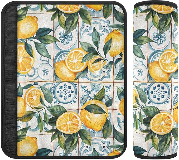 Sicilian Style Lemons Green Leaves Seat Belt Cover Cute Seatbelt Covers Pack of 2 Seat Belt Shoulder Pad for Adults and Children