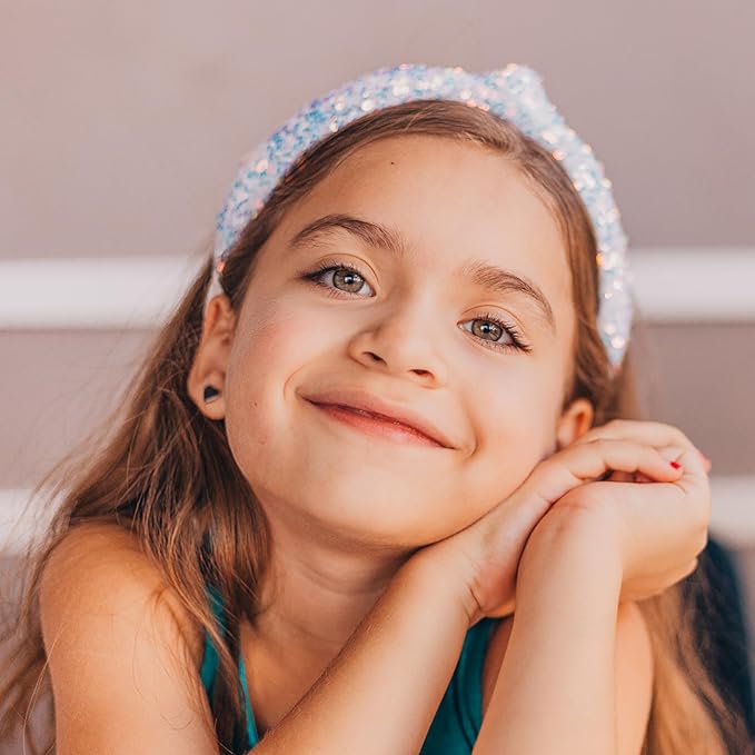 FROG SAC Sequin Knot Headband for Girls, White Knotted Hair Bands Accessories for Kids, Sparkly Iridescent Little Girl Headbands, Cute Fashion Hairbands for Tweens Stocking Stuffers for Children