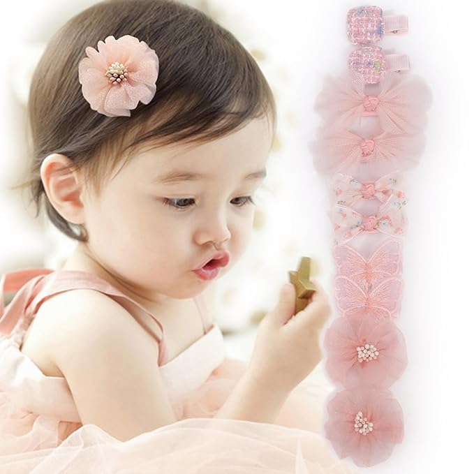 Baby Girls Hair Bow Clips, 10pcs Boutique Cotton Fully Lined Hair Pins, Non Slip Baby Barrettes Accessories for Infants Toddlers Fine Hair by BIANHUAN (Set-D)