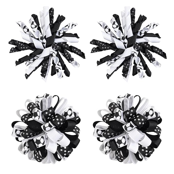 2026 Soccer Hair Bow Clips Soccer Ball Hair Accessories for Kids Girls Player School Team Football Party Accessories 4pcs