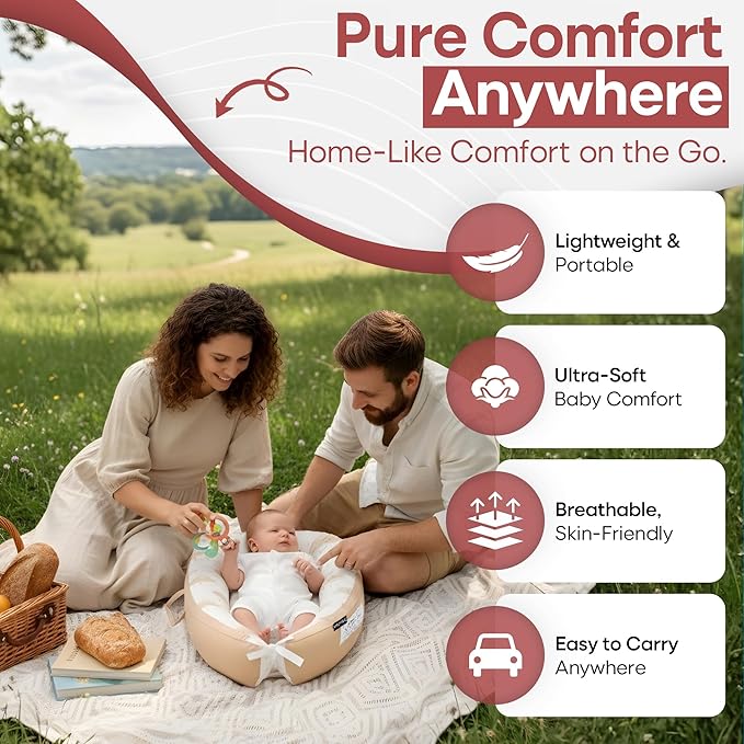 Interactivity Baby Lounger for Playtime under Adult Supervision (0-12 Months), Premium Quality Natural Cotton with Foam Core, Easy to Wash & Breathable Infant Lounger for Travel and Picnic