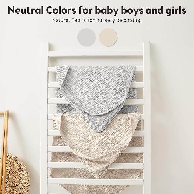 Susurration 2 Pack Thick Muslin Baby Towels, 100% Cotton Soft and Absorbent Baby Bath Hooded Towel for Newborn, Infant, Girls, Boys, Baby Essentials