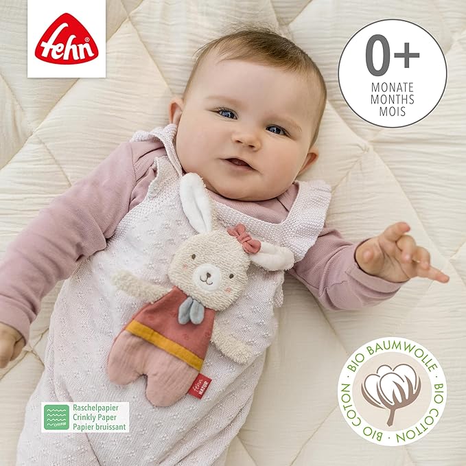Fehn FehnNATUR rustling Rabbit - Activity Soft Toy for Grasping and Playing - Motor Skills Toys & Rustling Toys for Babies and Young Children from 0+ Months