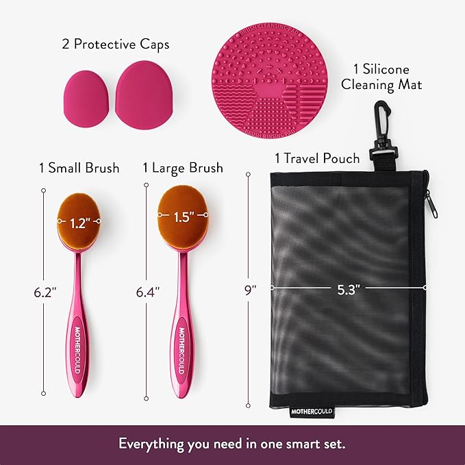 Mothercould Premium Sunscreen Brush Set Kids & Baby Sunblock Applicator with Metal Handles, Travel Bag, 2 Brushes, 2 Caps, & Cleaning Mat Mess-Free Sun Care (2 Pack) (Pink)