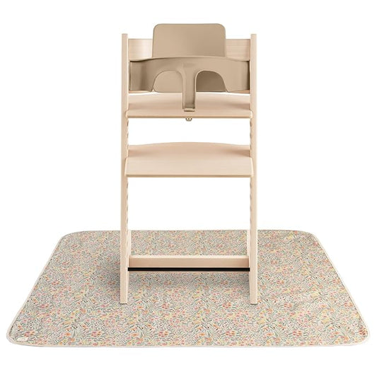 mushie Baby Splat Mat 42.5x42.5 Inch (Pastel Blooms) | Water Resistant for Under High Chair and Infant Play