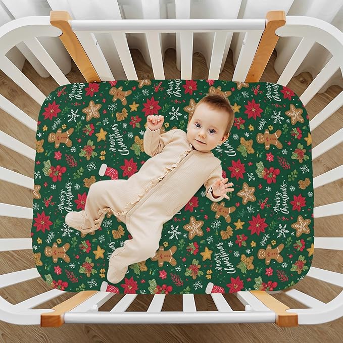 Baby Crib Sheet Green Christmas Crib Mattress for Boys and Girls Playard Sheet Soft Breathable Fitted Baby Mattress Cover 52x28in