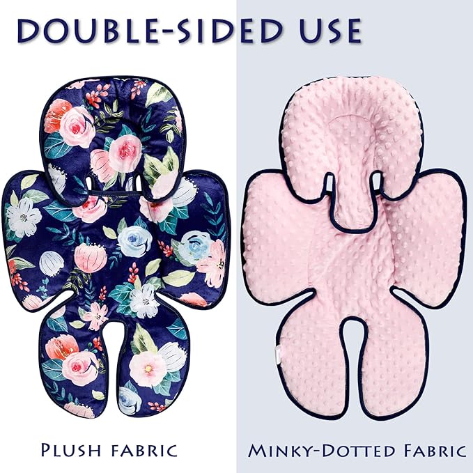 Infant Car Seat Insert, 2 in 1 Baby Head and Body Support for Car Seat, Soft Plush Newborn Carseat Cushion for Stroller Bouncer, Blue Floral