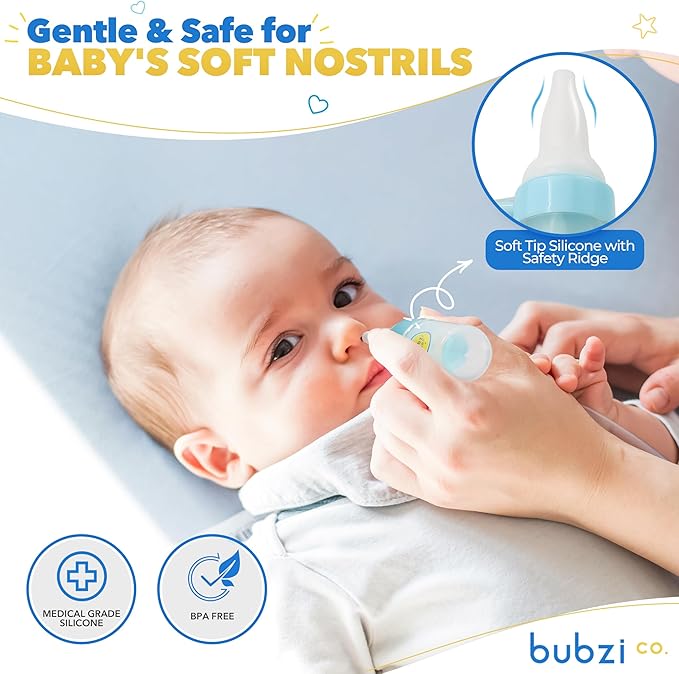 Bubzi Co Quick-Relief Baby Nasal Aspirator, Baby Nose Sucker for Sinus Congestion Relief, Reusable Snot Remover with Storage Case