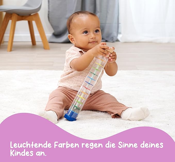 Eichhorn Wooden Rainmaker - Sound and Sensory Toy for Toddlers with Rattle Effect, 32x5 cm, Encourages Auditory and Motor Development, Beech Wood and Plastic, Age 1+