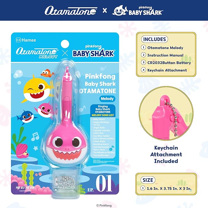 Otamatone Melody [Special Baby Shark Edition] Portable Mini Size Electronic Keychain Musical from Japan – by Maywa Denki [English Instructions] – Mommy Shark