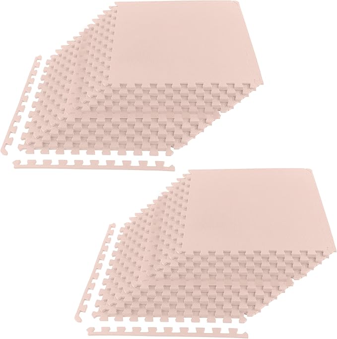 Foam Floor Tiles - 96sqft Soft Nontoxic Baby Play Mat - Interlocking Puzzle Mat for Baby, Kids Playroom, or Home Gym Flooring by Stalwart (Light Pink)