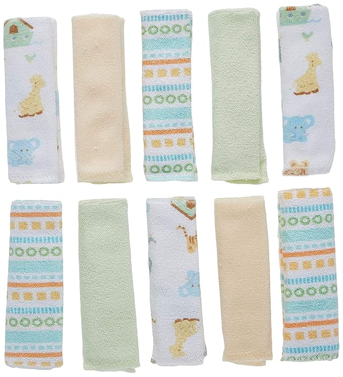 Spasilk Baby Washcloth Wipes Set for Newborn Boys and Girls, Soft Terry Washcloth Set, Pack of 20, Yellow Lines