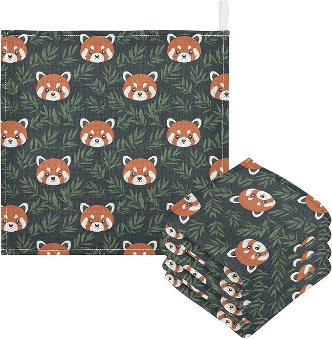 Newborn Face Towel Red Panda Soft Cotton Baby Washcloths 11.8 x 11.8 Inch Infants Girls Boys Muslin Burp Cloths 5 Pack