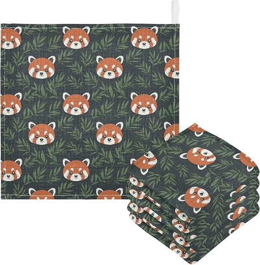 Newborn Face Towel Red Panda Soft Cotton Baby Washcloths 11.8 x 11.8 Inch Infants Girls Boys Muslin Burp Cloths 5 Pack