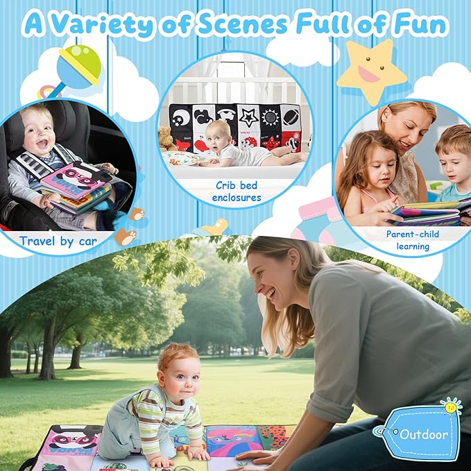 Baby Mirror Tummy Time Toy,High Contrast Baby Toys for Newborn,Extra-Large & Multi-Use Design Indestructible Baby Book Perfect 0-6-12 Months Infant Sensory Toys Gift