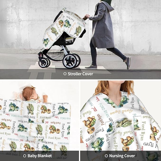 Personalized Winter Baby Car Seat Cover with Name Turtle Winter Car Seat Cover for Baby Seat or Stroller Custom Infant Car Seat Covers Minky Blankets Nursing Cover Breastfeeding Scarf