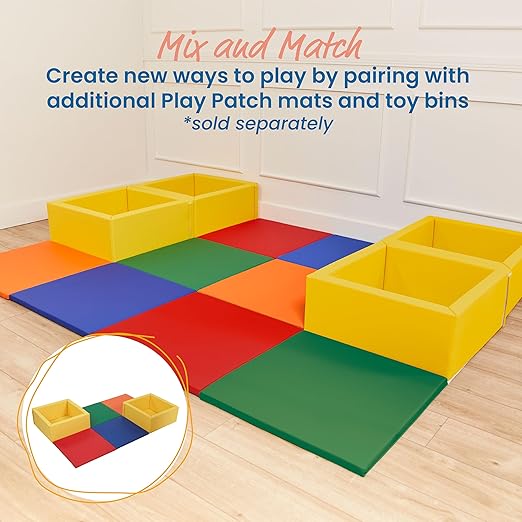 ECR4Kids SoftZone Play Patch Activity Mat Squares, Modular Playmat, Assorted, 4-Pack