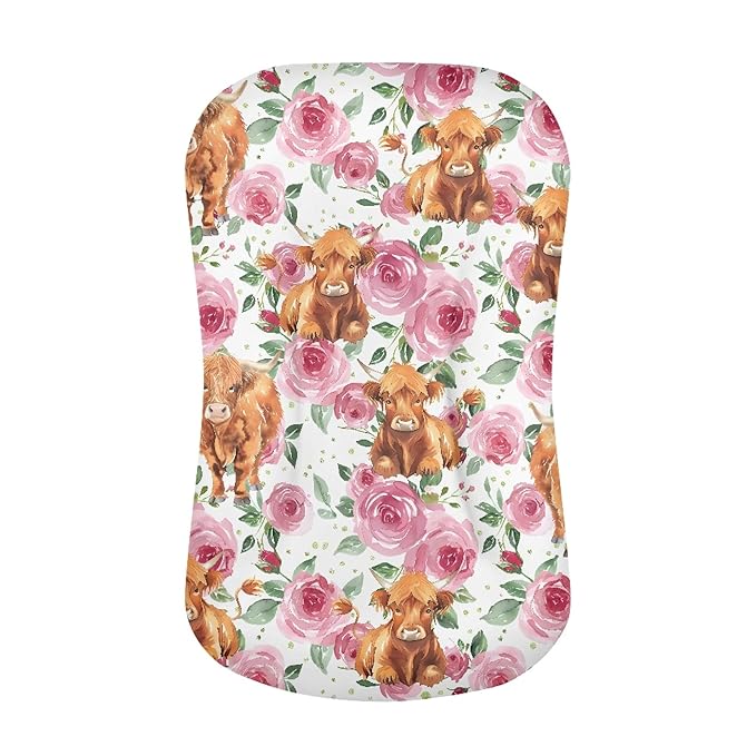 Rose Highland Cattle Baby Crib Cover Infant Lounger Pillows Snuggle Nest Baby Lounger Newborn Lounger Pillow for Infants Travel Holiday