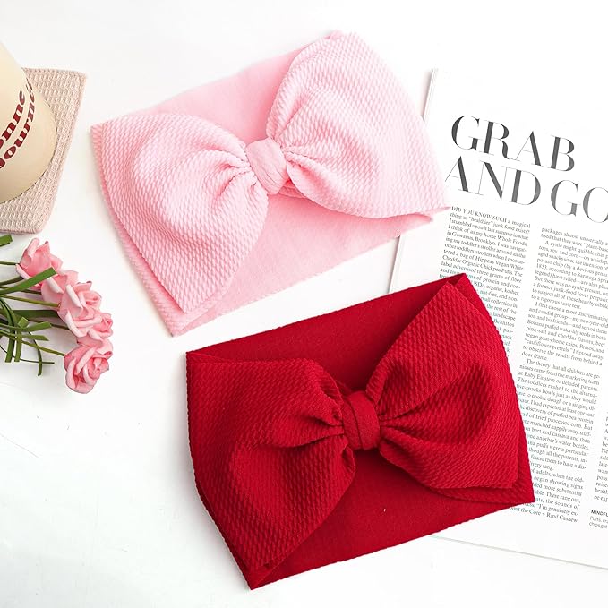 YanJie Baby Girl Headbands - Red Bow, Pink Toddler Headband, Nylon Hair Bows & Accessories for Newborn Girls & Infants 0-6 Months
