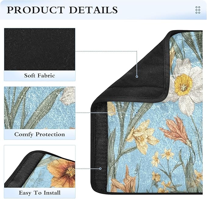 Car Seat Belt Pads 2 Pcs Breathable Car Safety Seat Belt Strap Shoulder Pad for Adults and Kids M Autumn Flowers Flower Daffodil Gladiolus Blue