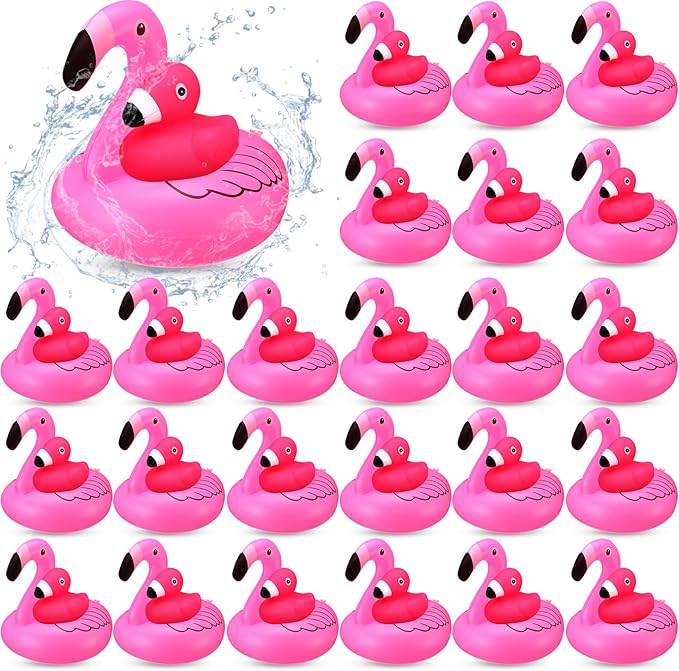 Jerify 48 Pcs Rubber Flamingo Ducks with Inflatable Floating Flamingos Holder Pink Flamingo Bath Floating Toys Car Dashboard Decoration Swimming Pool Ornament for Shower Summer Birthday Party Favors