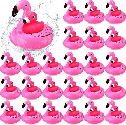 Jerify 48 Pcs Rubber Flamingo Ducks with Inflatable Floating Flamingos Holder Pink Flamingo Bath Floating Toys Car Dashboard Decoration Swimming Pool Ornament for Shower Summer Birthday Party Favors