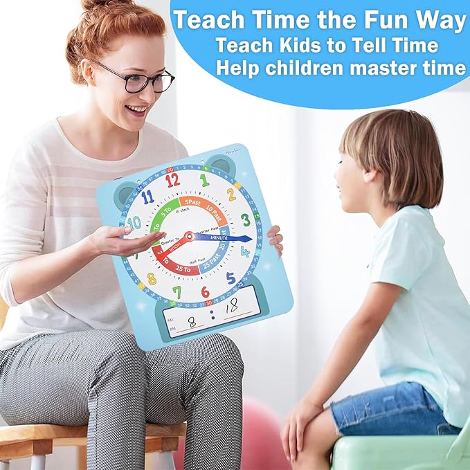 Teaching Clocks for Kids, Large Magnetic Writable Dry Erase Learning Clock with Pen,12" Teaching Demonstration Clock Learning Time to Tell Time for Kids Home School Classroom Supplies-Blue
