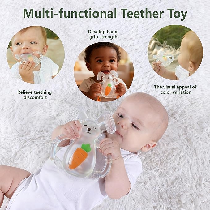 Smily Mia Baby Teething Toys |Sunny Bunny Easter Teether for3-6Months, Chew Toys |Baby Montessori Sensory Toys for 4,5,6Months, Teethers for Teething Relief, Easter Basket Stuffers & Essentials(White)
